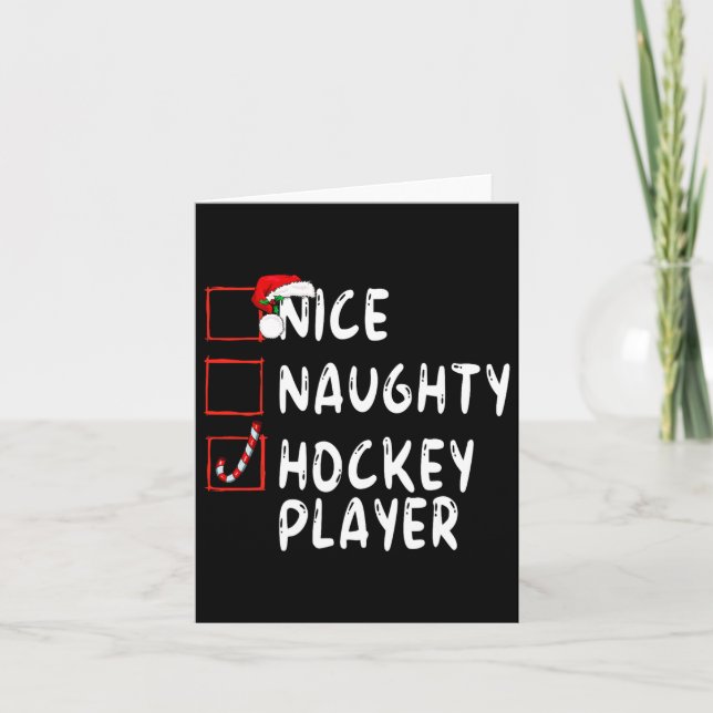 Tarjeta Bonito jugador de hockey Navidades Santa Claus (Anverso)