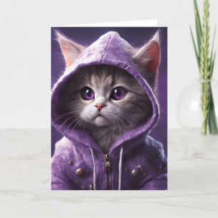 Tarjeta Bonito Kitty en una cartilla morada para todas las