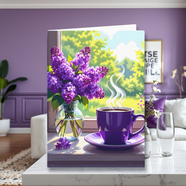 Tarjeta Bonito Lilacs púrpura y café pensando en ti (Subido por el creador)