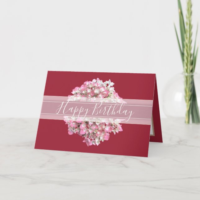 Tarjeta Bonito Moda floral Hidrangea Flor Pink Cumpleaños (Anverso)