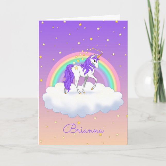 Tarjeta Bonito Morado Sweet Dreams Rainbow Unicorn (Anverso)