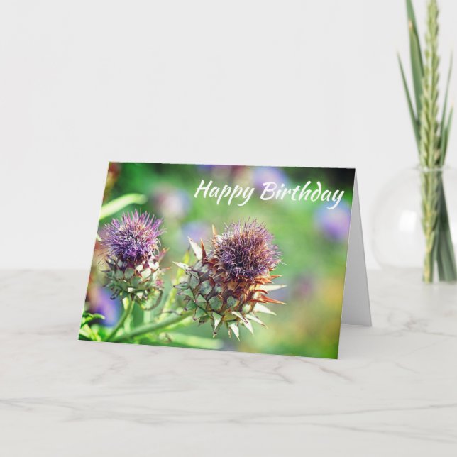 Tarjeta Bonito Morado Thistle Garden Flower Cumpleaños (Anverso)