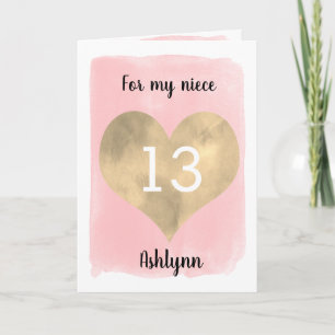 Tarjeta Bonito Oro y Rosa 13.ª sobrina de cumpleaños