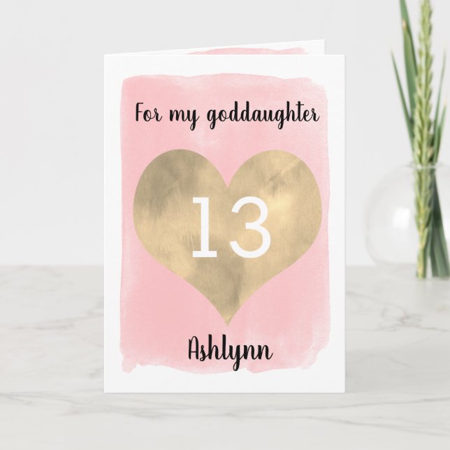 Tarjeta Bonito Oro y Rosa 13° Nacida Hija (Anverso)