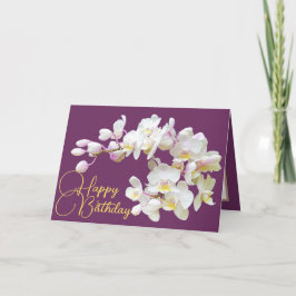 Tarjeta Bonito Orquídea Blanca Púrpura fondo Feliz cumplea