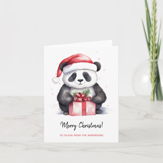 Tarjeta Bonito Panda Santa Merry Navidad (Anverso)