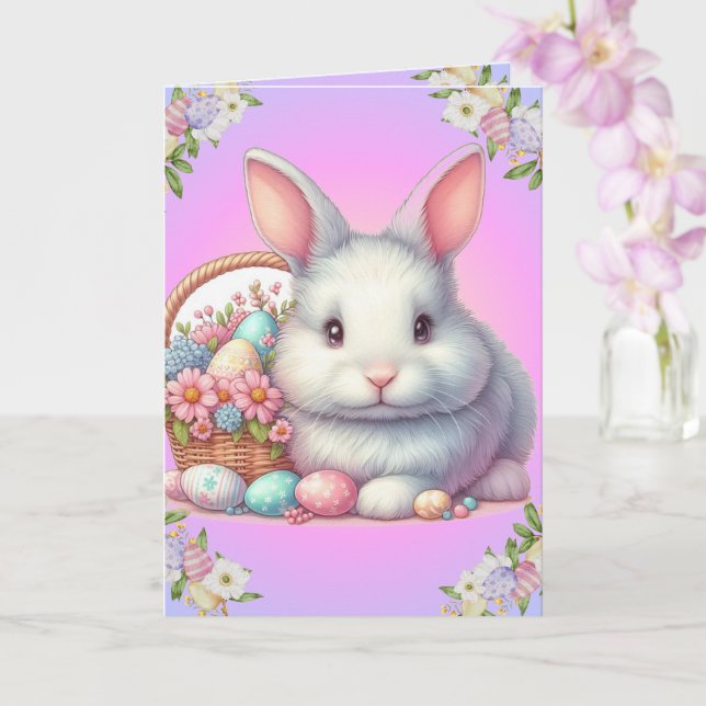 Tarjeta Bonito Pastel de conejo de Pascua (Orquídea)