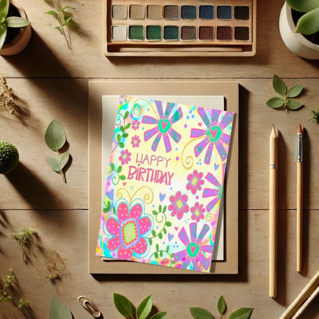 Tarjeta Bonito Pastel Floral Happy Birday Trendy (Subido por el creador)