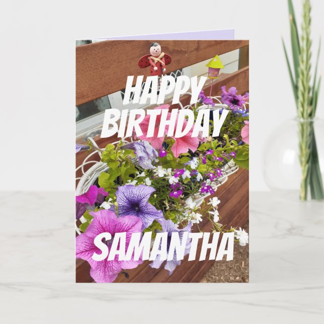 Tarjeta Bonito Purple & Pink Petunias Garden personalizado (Anverso)