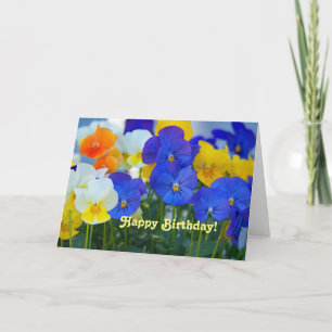 Tarjeta Bonito Púrpura Pansies Foto Floral Cumpleaños
