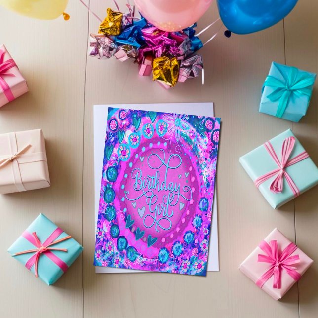Tarjeta Bonito Rosa Abstract Birday Chica Trendy (Subido por el creador)