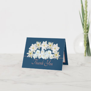 Tarjeta Bonito rosa azul Flores blancas Bouquet Gracias