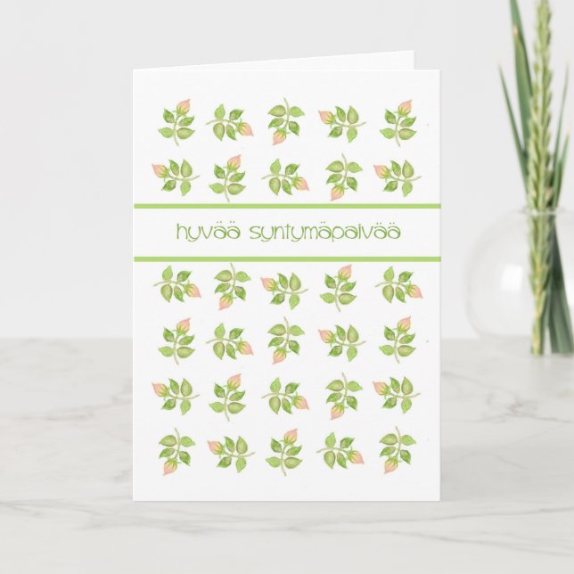 Tarjeta Bonito Rosa Rosebuds Finlandés Saludo Cumpleaños (Anverso)