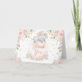 Tarjeta Bonito Rubor Floral Elephant Baby Shower Gracias