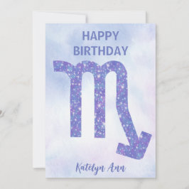 Tarjeta Bonito Scorpio Rótulo Personalizado Purple Happy B