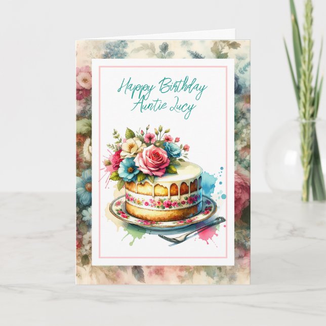 Tarjeta Bonito Shabby Chic Floral Cumpleaños Personalizado (Anverso)