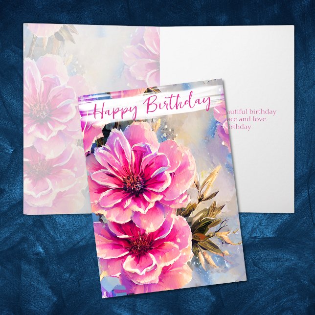 Tarjeta Bonito Shabby Chic Flowers Floral Cumpleaños (Front and Inside - Pretty Shabby Chic Pink Flowers Floral Birthday Card)