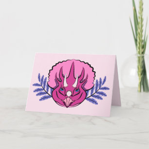 Tarjeta Bonito Triceratops Chica de dinosaurios rosados Cu
