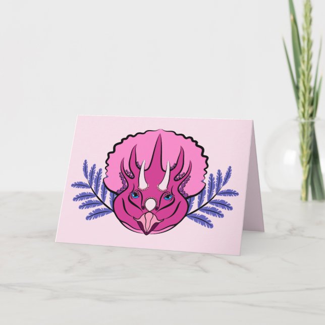 Tarjeta Bonito Triceratops Chica de dinosaurios rosados Cu (Anverso)