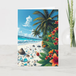 Tarjeta Bonito Tropical Beach Scene | Aniversario feliz