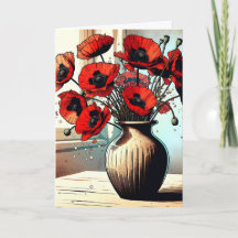 Bonito Vase de los Poppies Rojos Cumpleaños