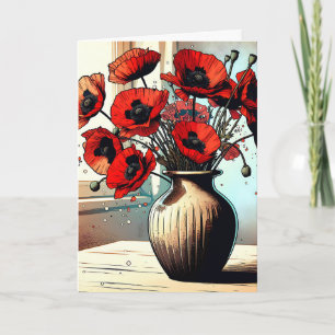 Tarjeta Bonito Vase de Poppies Rojos pensando en ti