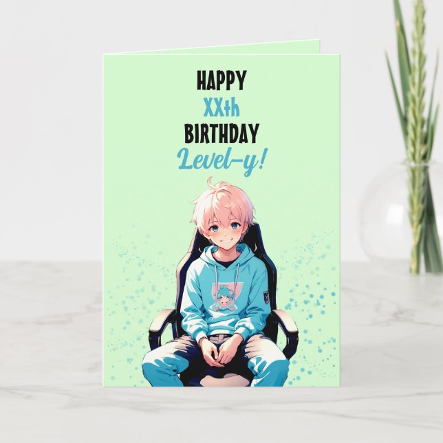 Tarjeta Bonito Verde azulado y verde cumpleaños de la edad (Anverso)