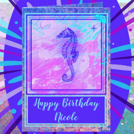 Tarjeta Bonito Watercolor Seahorse Happy Birday Card