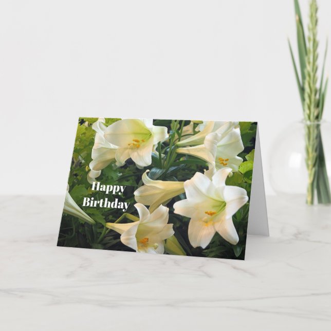 Tarjeta Bonito White Easter Lilies Foto Floral Cumpleaños (Anverso)