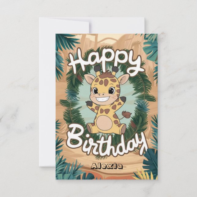 Tarjeta Bonito y colorido cumpleaños de la jirafa (Anverso)
