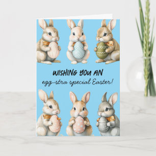 Tarjeta Bonitos conejitos de Pascua con huevos coloridos