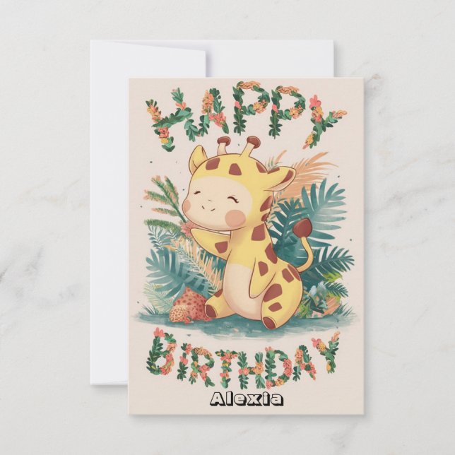 Tarjeta Bonitos Deseos Giraffe Cumpleaños (Anverso)