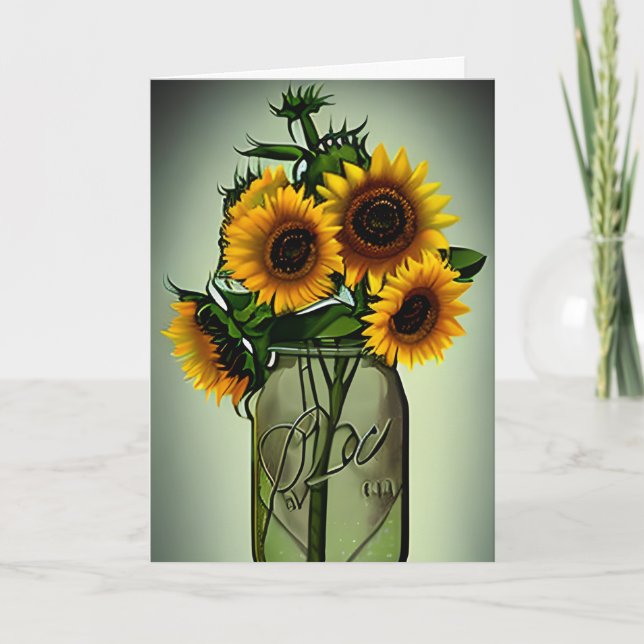 Tarjeta Bonitos girasoles en arte de jarrones | Cumpleaños (Anverso)