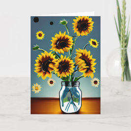 Tarjeta Bonitos girasoles en arte de jarrones | Cumpleaños