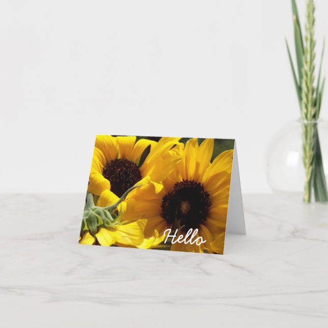 Tarjeta Bonitos girasoles Hola en blanco dentro de Notecar (Anverso)