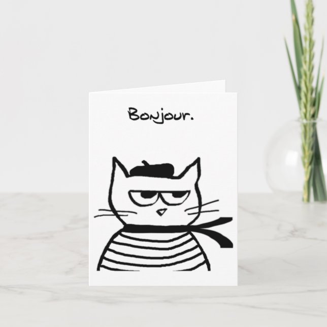 Tarjeta Bonjour French Cat Funny (Anverso)