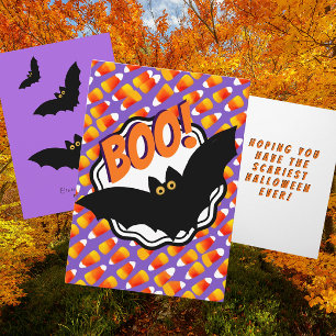 Tarjeta Boo Black Bats Candy Corn Personalizado Halloween