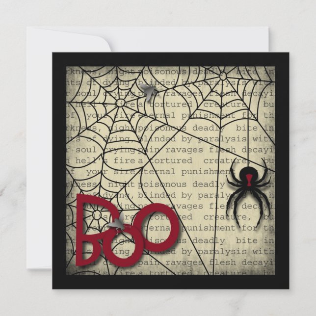 Tarjeta Boo Black Widder Spider y Creepy Text para Hallowe (Anverso)