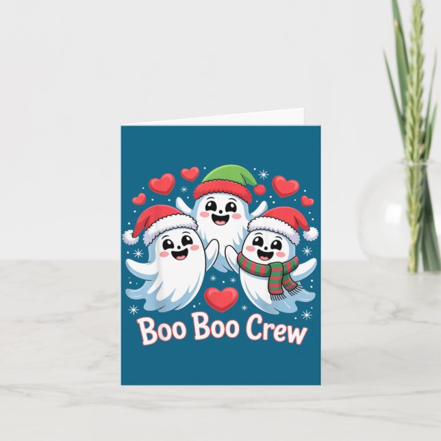 Tarjeta Boo-boo Crew Christmas Ghost Santa Hat Halloween H (Anverso)