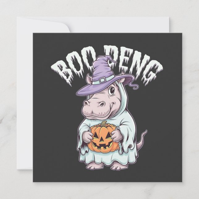 Tarjeta Boo deng Spooky Halloween Moo Deng Bebé Hipopótamo (Anverso)