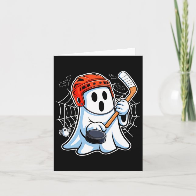 Tarjeta Boo Fantasma jugando hockey divertida Halloween Ho (Anverso)