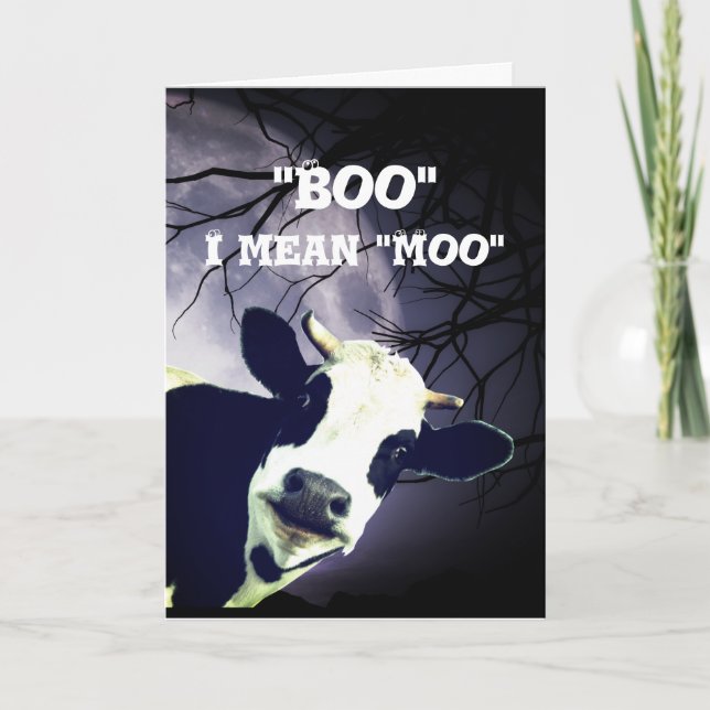 Tarjeta Boo gracioso me refiero a Moo Cow Moon Halloween (Anverso)