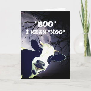 Tarjeta Boo gracioso me refiero a Moo Cow Moon Halloween