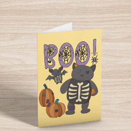 Tarjeta ¡Boo! Halloween de gatos y murciélagos en el esque