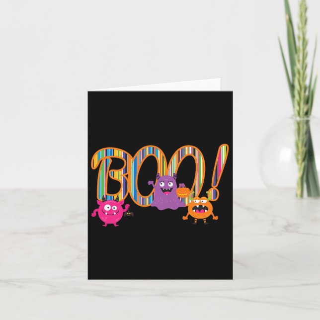 Tarjeta ¡Boo! Los monstruos bonitos son divertidos y extra (Anverso)