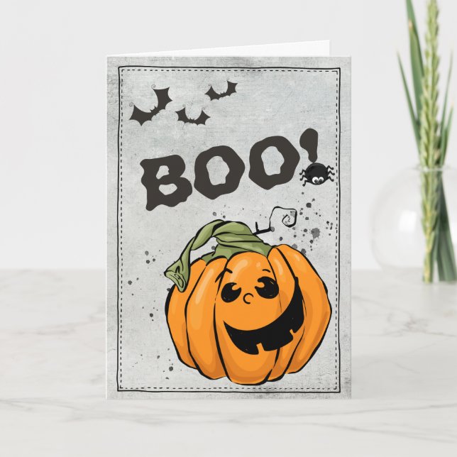 Tarjeta Boo Naranja Jack 'O Lantern Halloween (Anverso)
