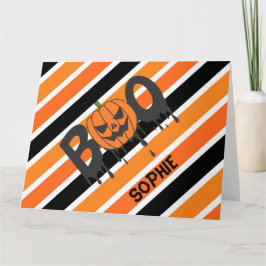Tarjeta Boo Naranja y Black Stripes Halloween