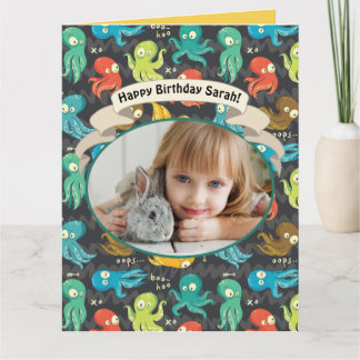 Tarjeta Boo Octopus Cute Multicolor Kids Cumpleaños