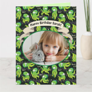 Tarjeta Boo Octopus Green Cute Kids Cumpleaños