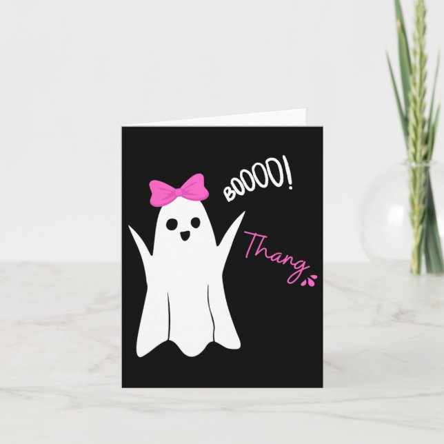 Tarjeta Boo Thang Thing Fantasma Bow Rosa Cute Halloween (Anverso)